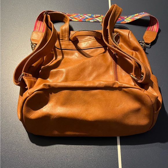 Brown Leather Backpack with Colorful Strap - Picture 5 of 5